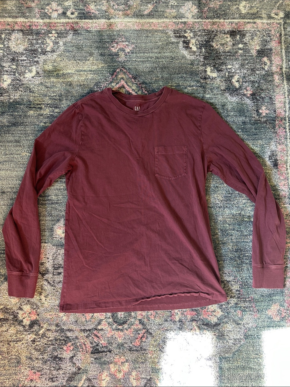 GAP Men's Long-Sleeve Pocket Tee - Maroon - Small Flaw but Basically New